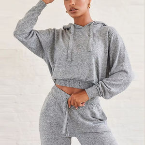 Sudaderas con capucha recortadas deportivas de entrenamiento activo para casual,streetwear,Drop Shoulder, figuras, transpirables, ecológicas, sudaderas con capucha, de punto - Product Image 2