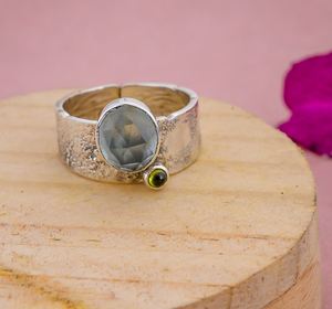 Diseño único con combinación de piedras preciosas de Aguamarina y Peridoto, joyería de plata 925 hecha a mano, anillos giratorios clásicos, mayorista - Product Image 3