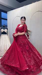 Lehenga con Dupatta para Mujer, Tela de Georgette Sintética, Bordado con Lentejuelas, Corte Ajustado, para Bodas Festivas de Verano, Uso en Todas las Temporadas - Product Image 6