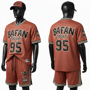 Men Polyester <b>Mesh</b> <b>Short</b> Set 180 GSM Breathable Sports Fabric Two Tone Panels Custom Screen Print Logo for men's set - Product Image 5