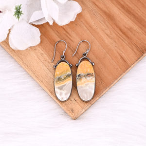 Pendientes Colgantes de Latón con Jaspe Abejorro y Rutenio Negro Hechos a Mano, Regalo de Boda Personalizable para Ella - Product Image 2