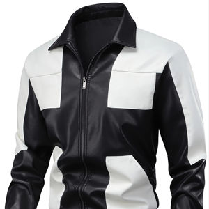 แจ็กเก็ตหนังแท้ทำด้วยมือสำหรับผู้ชายสไตล์สตรีทเสื้อแจ็กเก็ตหนังสีดำมีสไตล์ลำลองใส่ได้ทุกวัน - Product Image 2