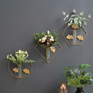 Mesa colgante de pared de oro metálico grande contemporáneo, soporte de planta de exhibición MS recubierto de polvo para flores, Macetas, macetas - Product Image 2