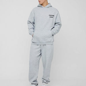 Chándales de Jersey sólidos con capucha hechos a medida OEM 100% algodón polar hombro caído logotipo personalizado conjuntos de dos piezas de gran tamaño para hombre - Product Image 4