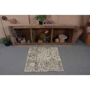 Tapis turc vintage rustique Beige marron 2.6 X 2.6ft grande surface classique Patchwork Design pour adolescent laine Latex Rectangle couloir - Product Image 4