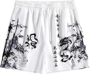 Shorts de sport pour homme avec motif de dragon, taille élastique, mi-longueur, 100% polyester, respirant, séchage rapide, pour l'été - Product Image 1