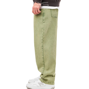 กางเกงยีนส์ทรงตรงเอวสูงเคลือบสีเขียวเท่ไฮสตรีทเอวสูงไซส์ใหญ่พิเศษ - Product Image 3