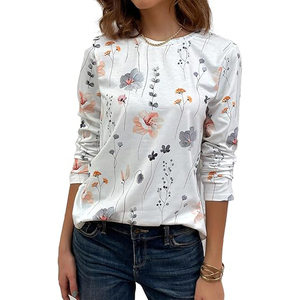 Camisetas de Manga Larga para Mujer, Tejido de Punto, Impresión Digital, Material Suave, Ropa Casual, Transpirable, Antibolitas, Secado Rápido - Product Image 1