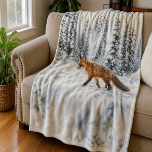 Custom Printed <b>Throw</b> Blanket Personalized Snow Fox Winter Gift Sublimation Flannel Fleece Polyester - Product Image 1