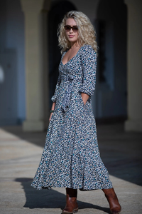 Maxi vestido de verano para mujer personalizado Casual Floral cuello en V manga corta Boho alto vestidos largos para el sol - Product Image 5