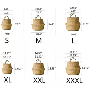 Panier de ventre en jonc de mer tissé rond naturel pour la maison et le jardin Couverture de pot de fleur d'exportation en vrac pour le pique-nique de blanchisserie de stockage - Product Image 6