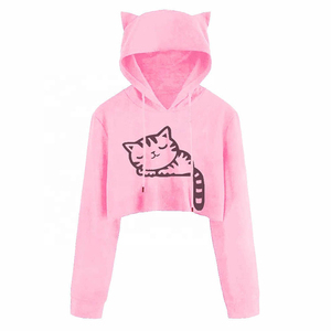 เสื้อฮู้ดดี้ & เสื้อสเวตเตอร์ของผู้หญิงเสื้อครอปมีฮู้ด100% ผ้าฝ้ายเสื้อครอปมีฮู้ดสะท้อนแสงสำหรับผู้หญิง - Product Image 6