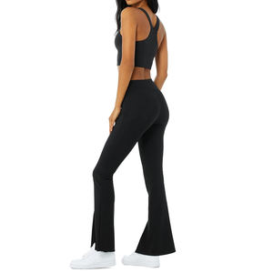 Haute qualité femmes vêtements actifs ensemble de Yoga motif à carreaux taille élastique extensible dans les quatre sens léger respirant séchage rapide salle de sport - Product Image 2