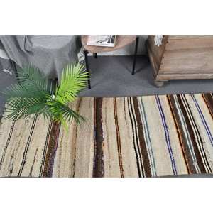 Tapis Turc Vintage Moderne 2.3x 10.1ft Beige Fait à la Main Patchwork Design Laine Viscose Rectangulaire Couloir Motif pour Vivre Latex - Product Image 2