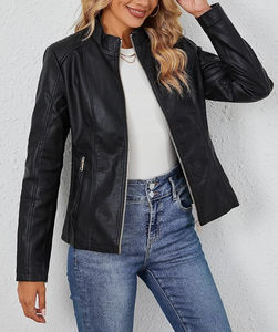 Blouson aviateur en cuir d'agneau véritable pour femme, poches zippées, imperméable, service OEM, traitement brut, design imprimé - Product Image 6