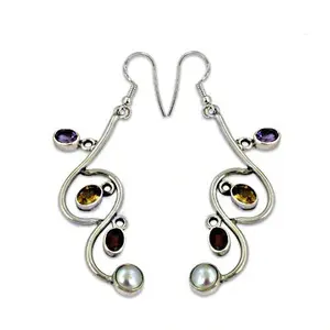 925 Silver Gemstone Drop <b>Earrings</b> for Women Daily Wear Fashion Jewelry - Product Image 3