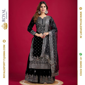 Présentant le velours de viscose lourd exclusif avec le fabricant de collections de costumes de broderie lourde par Royal Export à Surat Gujarat - Product Image 2