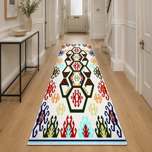 Alfombra de chenilla lavable a máquina con estampado digital tradicional anatólico en terracota y dorado, antideslizante, modelo LXDP-0716 de RUGS DEPOT, venta al por mayor. - Product Image 5