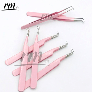 Pince à épiler professionnelle en acier inoxydable RMI pour extensions de cils, couleur rose poudré avec pointe à 90 degrés - Product Image 5