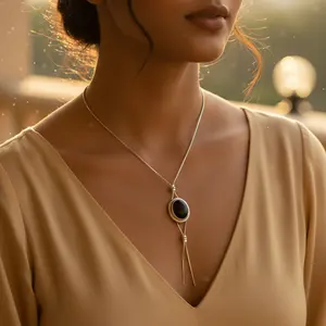 Collar con Colgante de Plata 925 y Ónix para Mujer, Joyería Religiosa Ortodoxa Geométrica Minimalista, Perla de Agua Dulce, Diamante, Rodio - Product Image 3