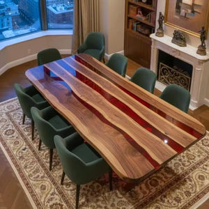 ท็อปโต๊ะอาหารเรซิ่นอีพ็อกซี่สีแดงทรงสี่เหลี่ยมหรูหรา งานแฮนด์เมด เฟอร์นิเจอร์เรซิ่นทันสมัย - Product Image 1