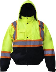Premium High Visibility Hi Vis Chaqueta forrada de lana impermeable/Parka con capucha desmontable-Logotipo personalizable - Product Image 1