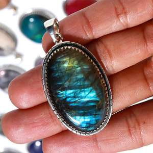 Lote de colgantes de plata alemana de forma ovalada natural-25 piezas-Colgante grueso Chapado en plata de ley 925 al por mayor-Colgantes a granel - Product Image 5