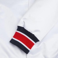Nouvelle veste universitaire de haute qualité, style décontracté pour homme, blanc et bleu, veste en satin ou en laine avec logo personnalisé pour un look élégant