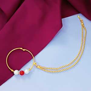 Cadena de cuentas de bola de perla de imitación chapada en oro indio proveedor de anillo de nariz nupcial redondo conjunto de joyería indio al por mayor para mujer - Product Image 2