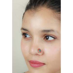 Piercing Nasal de Plata 925 con Coral y Turquesa, Joyería Nazakat para Bodas - Product Image 3