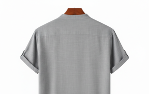 เสื้อเชิ้ตแขนสั้นผ้าฝ้ายผสมลายทางลำลองสำหรับบุรุษ คอตั้ง คุณภาพสูง ระบายอากาศได้ดี เหมาะสำหรับฤดูร้อน มีจำหน่ายแล้ว - Product Image 4