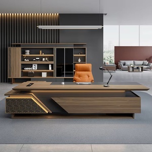 Bureau de direction moderne en bois MDF brun, design personnalisable, usage commercial, table de patron, service OEM ODM, poste de travail de bureau - Product Image 3