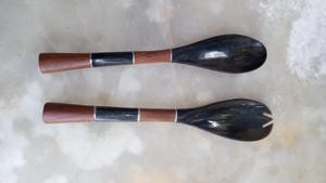 ชุดเซิฟเวอร์สลัดฮอร์นธรรมชาติคุณภาพเยี่ยมช้อนและส้อม2ชิ้นชุดที่เสิร์ฟสลัดส่วนบุคคลเครื่องครัวและอุปกรณ์บนโต๊ะอาหารแบบผสม - Product Image 5