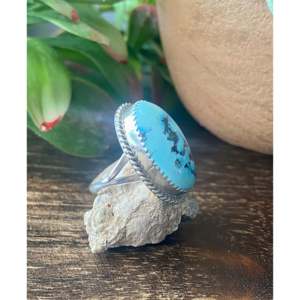 Reda Galvan Golden Hill's Handmade <b>Emerald</b> Cut Turquoise & Sterling <b>Silver</b> Statement <b>Ring</b> Size 4.75 for Everyday Wear - Product Image 3