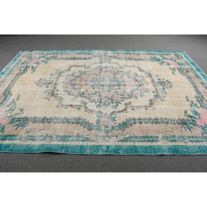Tapis vintage surdimensionné, tapis turc 7,3x10,4 pieds, tapis persan en laine bleue - Product Image 3