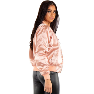 Meilleures vestes bomber d'hiver pour femmes sur mesure de haute qualité, modèle élégant et tendance, vente en gros, vestes universitaires en satin pour femmes - Product Image 2