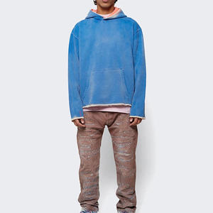 Sweat à capuche décontracté pour homme, effet délavé, en polaire, avec poches, mélange polyester/coton, coupe-vent, écologique, haute qualité, faible MOQ, marque privée - Product Image 2