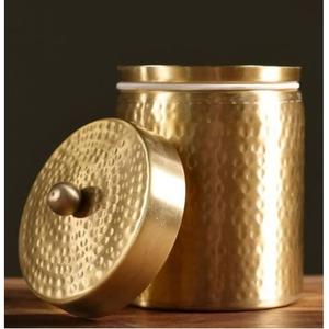 Creative Design Low MOQ Handmade Golden Metallic <b>Canister</b> With Wooden Lid Manufacturer Wholesaler <b>Set</b> of 2 <b>Canister</b> - Product Image 4