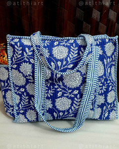 Sac fourre-tout matelassé en coton 100% ATITHI ART, fait à la main, réutilisable, durable, écologique, fermeture éclair, logo personnalisable - Product Image 5