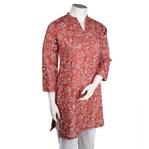 คุรตีผ้าฝ้ายพิมพ์ลายสำหรับผู้หญิง - สีสนิม - Product Image 1