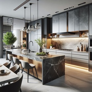 Mobili da Cucina di Lusso in Legno Impiallacciato di Alta Gamma, Design Completo con Mobili Base Lavello e Isola <span class=keywords><strong>per</strong></span> Villa - Product Image 5