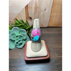 Dane Skeets <b>Boho</b> Cotton Candy Dahlia Sterling <b>Silver</b> <b>Ring</b> Size 7 Natural Stone Bezel Set Oval Cut Fine Jewelry for Everyday Wear - Product Image 1