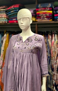 Pure Cotton Kurti Set with Thread Mirror Work Fancy Cotton Pant Bottom with Pure <b>Organza</b> Duppata Suit - Product Image 2