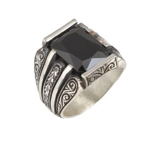 925 Sterling Silver Handcrafted Men's <b>Ring</b> with Rectangular Onyx Stone and Pen Design Bezel Setting Gift - Product Image 1