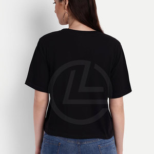 Camiseta corta de verano informal de moda para mujer con técnica teñida lisa de lona ligera ajustada personalizable - Product Image 4