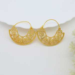 Exclusive <b>Top</b> Choice Hoop <b>Earring</b> 18k Gold Plated Brass <b>Earring</b> Filigree Texture Handmade Hoop <b>Earring</b> Wholesale Womens <b>Earring</b> - Product Image 2