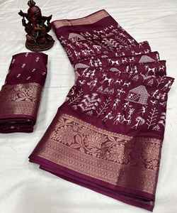Saree élégant en mousseline de soie pour femme avec un design imprimé fantaisie et des vêtements de mariage exclusifs pour les occasions spéciales - Product Image 3