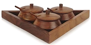 Elegante juego de cajas de madera con bandeja Contenedores de doble tarro Masala con tapas y cucharas para un uso conveniente en la cocina o la mesa de comedor - Product Image 2