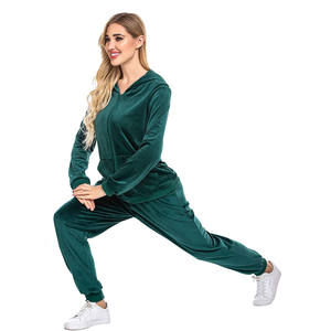 Chándal informal de terciopelo con patrón liso para mujer, Top corto de algodón de manga larga y pantalones, conjunto de dos piezas para salidas de invierno - Product Image 2