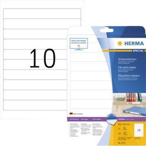 Etiquetas Autoadhesivas para Encuadernación HERMA, Paquete de 250, Estrechas/Cortas, 25.4 x 192 mm, con Orificio para el Dedo, Blancas, para Accesorios de Archivo - Product Image 1